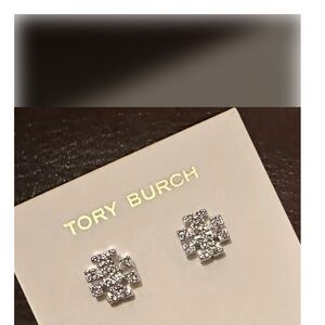 Tory Burch Silver Crystal Stud Earrings